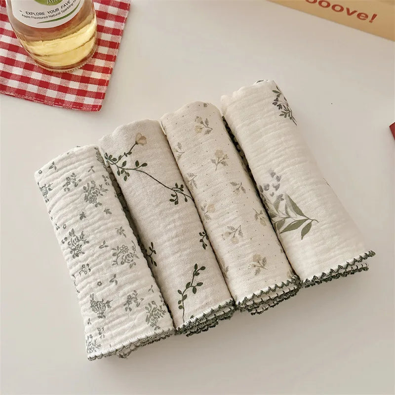 4Pcs Printing Towel Baby Face cloth Bath Towel Handkerchief Cotton Burp Cloth Soft Absorbent Gauze Kindergarten Washcloth 30cm
