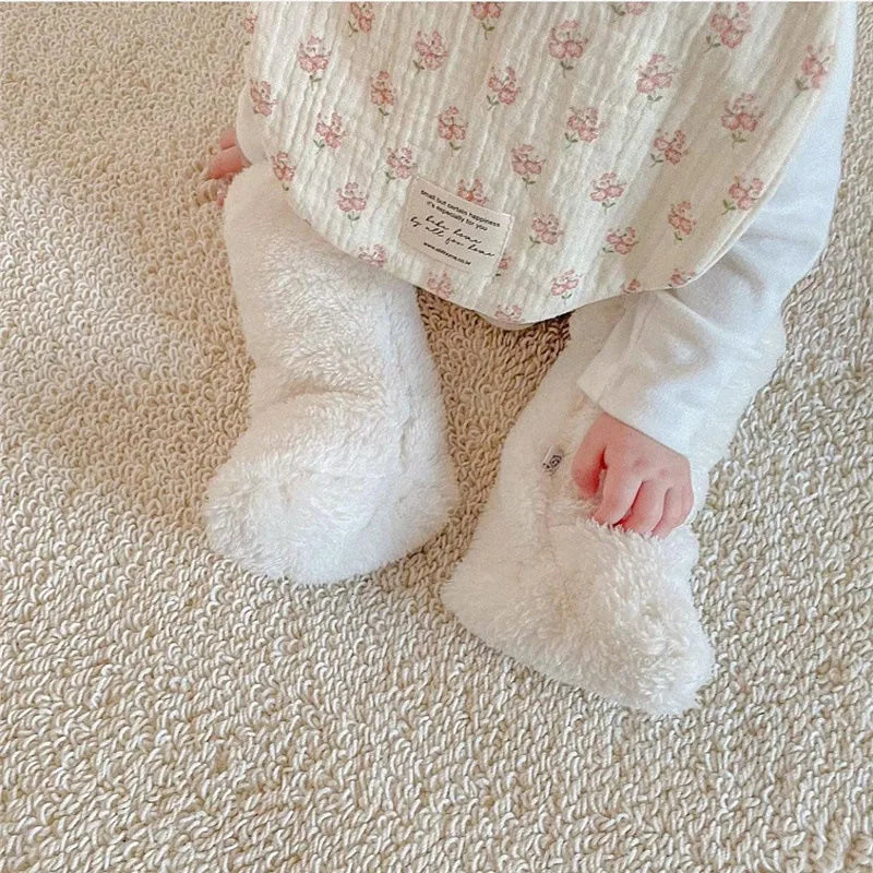 Winter New Baby Fleece Padded Socks Warm Thicken Toddler Girls Floor Socks Cartoon Embroidery Infant Sock Sleeves