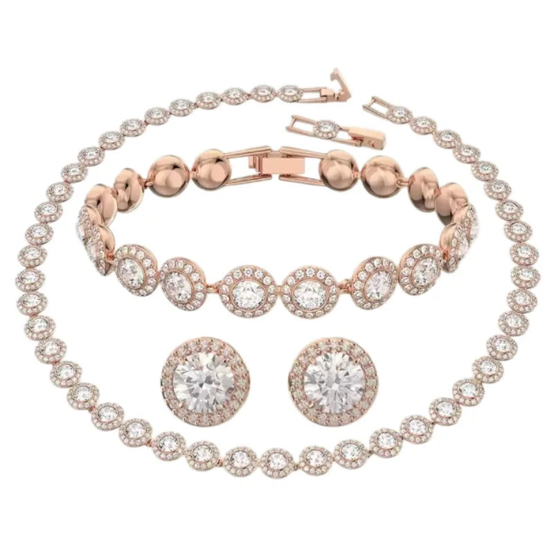 A Set of Jewelry S925 Sterling Silver Round Jewelry Set, Unique Earrings, Bracelet, Necklace, For Daily, Party, and Banquet Deco