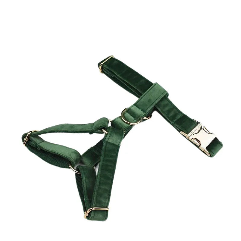Forest Green Velvet Dog Collar And Leash Set For Dogs Custom Engraved Nameplate Pet Supplies Dog Leash Velvet 39