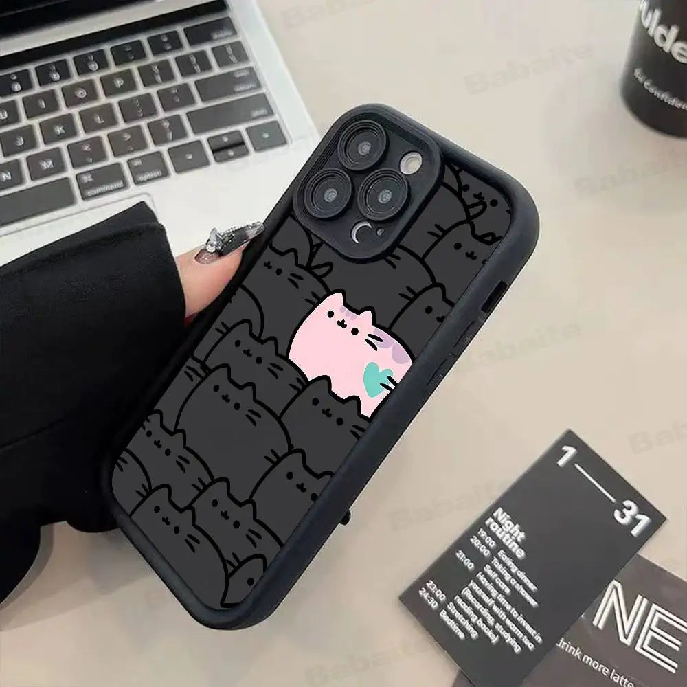 Anime Cartoon P-Pusheens cat Phone Case For iPhone 11 12 13 14 15 16 17 Pro Max Plus Shockproof Protecti Case