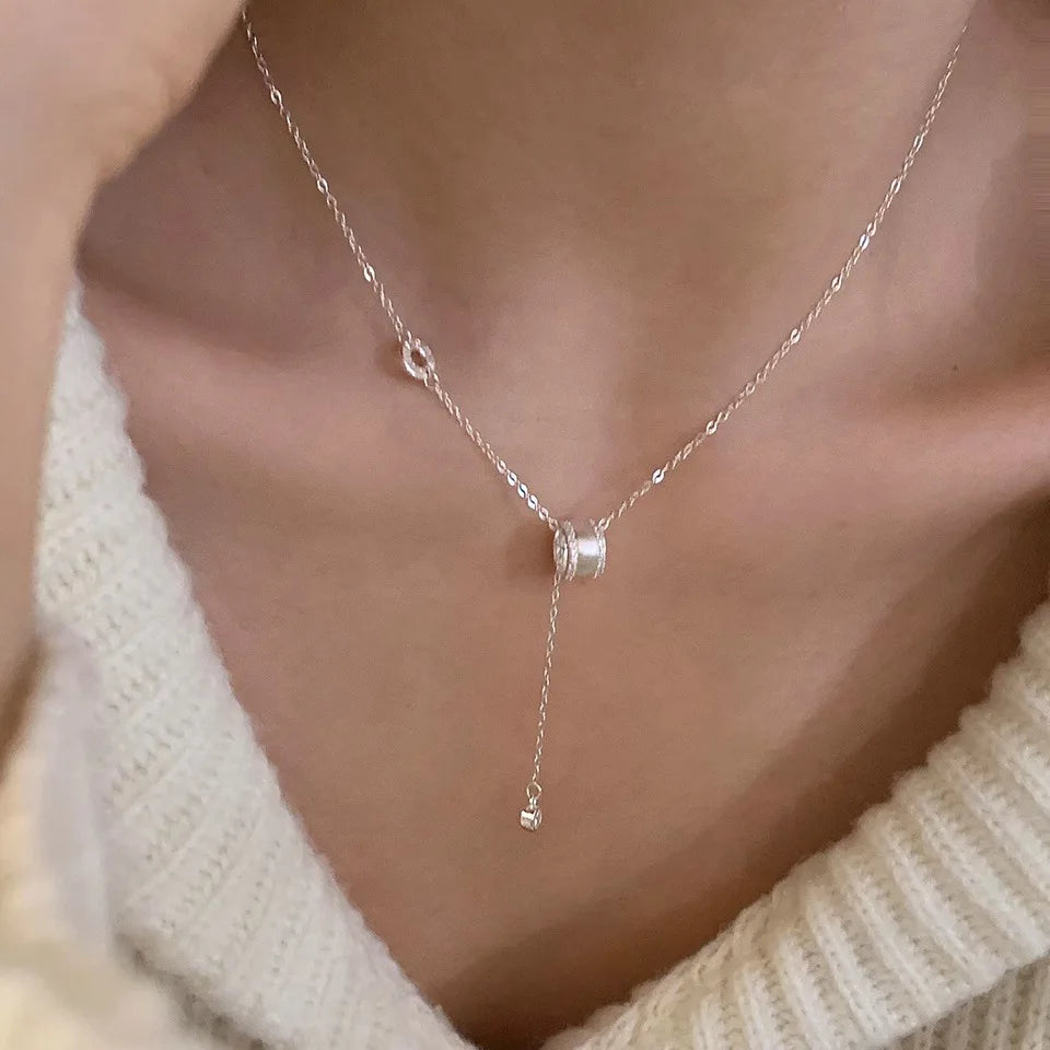 VENTFILLE  925 Sterling Silver Black Agate Necklace for Women Girl Snake Bone Chain Water Drop Jewelry Gift Dropshipping