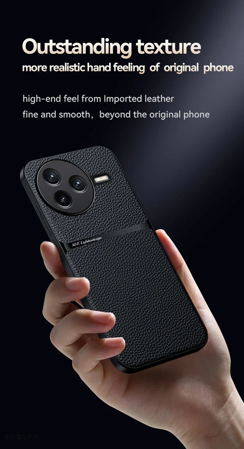 Car Magnetic Hilder Texture Leather Case For POCO F7 Ultra Soft Silicone Protection Shockproof Cover