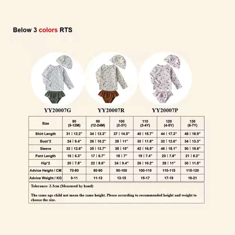 Kids Girls Swimsuit Summer Bikini Girl Swim Suit Long Sleeve Children Swimwear with Hats