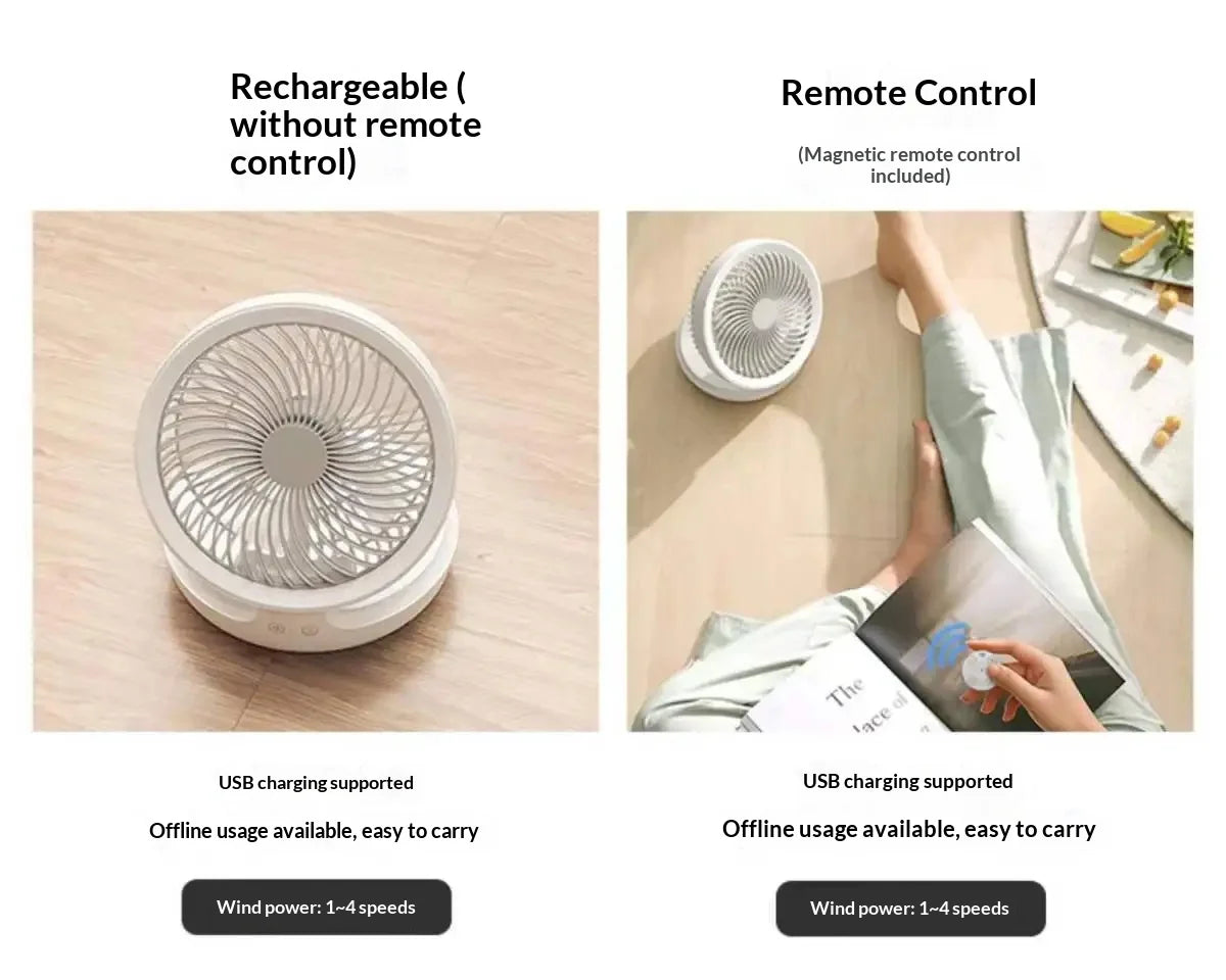 Edon Air Circulation Fan Wireless Suspended USB Rechargeable Night Light Touch Control 4 Wind Speed Folding Electric Fan