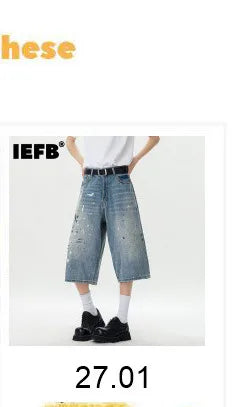 IEFB Workwear Men's Denim Shorts Multi Pocket Wide Leg Baggy Fit Casual Summer Streetwear Casual Cargo Jeans 9X2957
