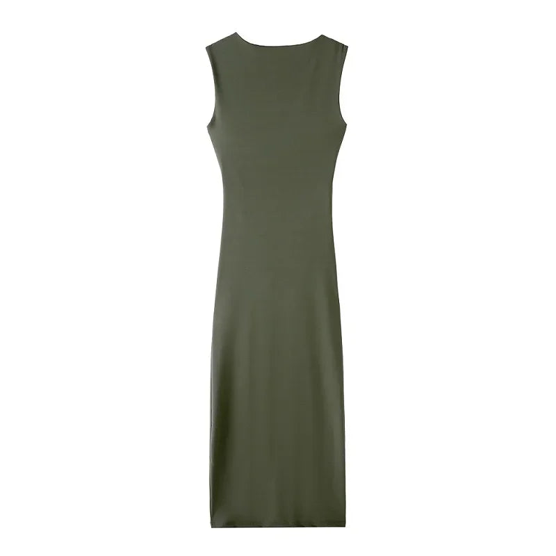 MUJER 2025 Pleated Midi Dress Women Bodycon Long Dress Woman Asymmetric Holiday Women's Summer Dress Sleeveless Evening Dresses
