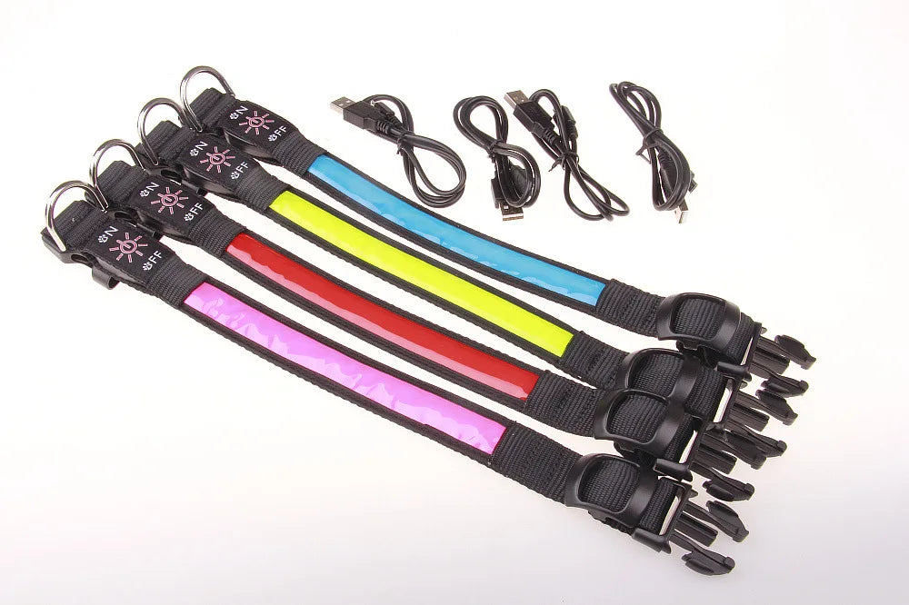 LED Dog Collar Adjustable USB Rechargeable 3 Modes Waterproof Nighttime Safety Reflective Leather Light-up Suitable For Pets
