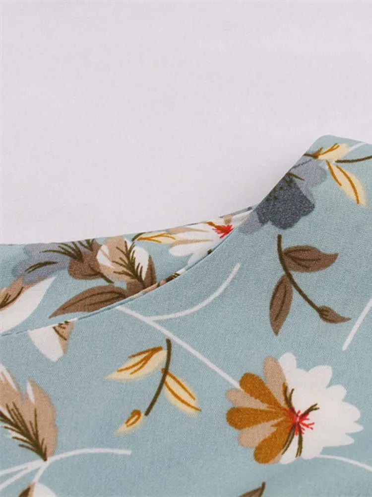Sleeveless Floral Print Summer Dress Women Elegant Vintage Casual O Neck A Line Midi Party Sundress Vestidos With Belt
