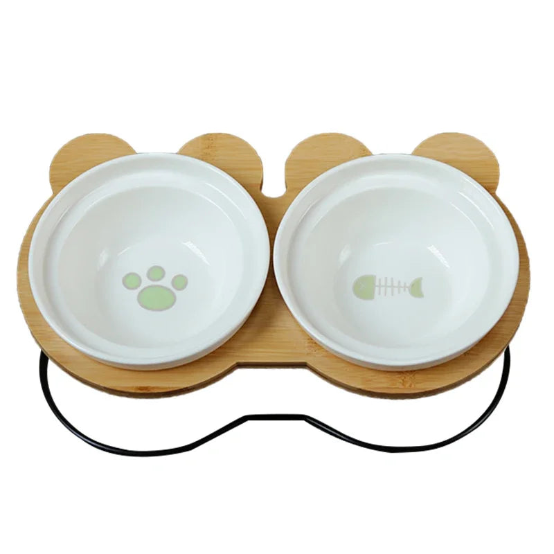 Ceramic Cat Bowl Cat Food Feeder Dog Bowls Drinking Water Bowl Cervical Protection Pet Supplies Ceramic Double Cat Bowls