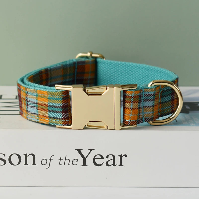 Plaid Dog Collar Designer With Bow Tie Custom Dog Accessories Luxury Pet collar leash set