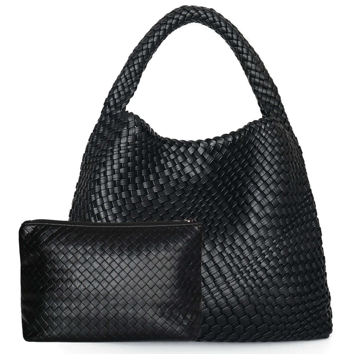 Woven Tote Bag for Women Large Woven Handbag Soft Leather Shoulder Bag Work Shopper Summer Beach Travel Tote Bag with Purse