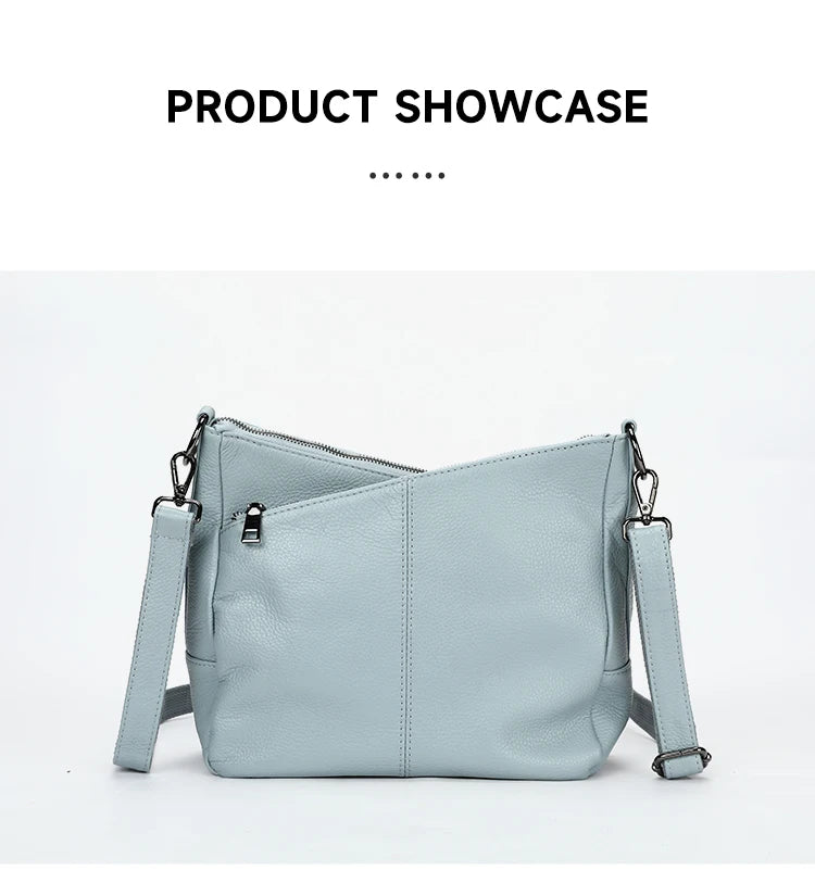 Women Full Grain Cow Leather Hobo Bag With Two Straps Multi Color Large Capacity Shoulder Crossbody Handbag