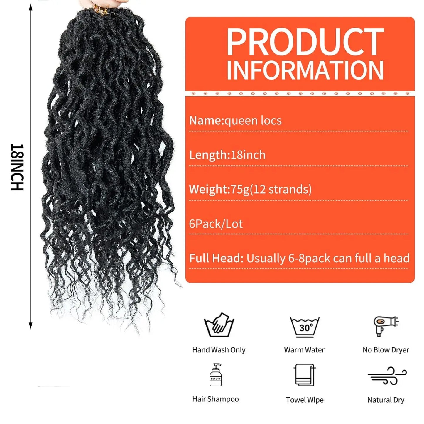 1/6Packs Goddess Locs Crochet Hair for Women,Pre Looped Crochet Braids with Wavy Curly Ends Queen Locs Synthetic Braid Extension