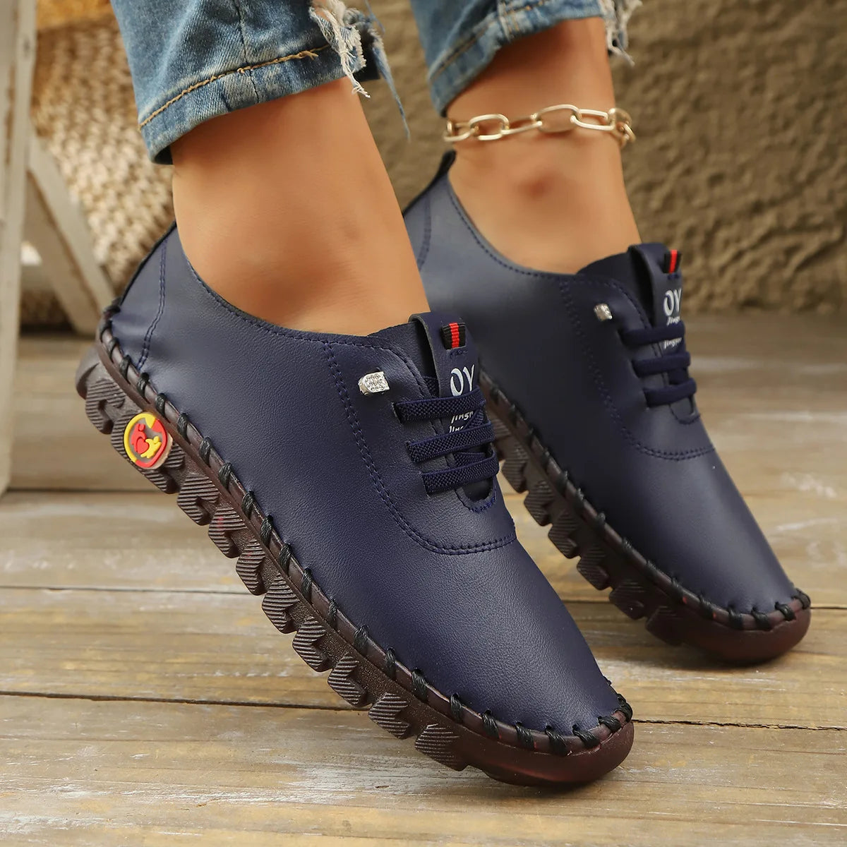 Casual Hand Sewn Women's Single Shoes Soft Bottom Cow Tendon Autumn New Style Comfortable Breathable Wear Resistant Mom Shoes