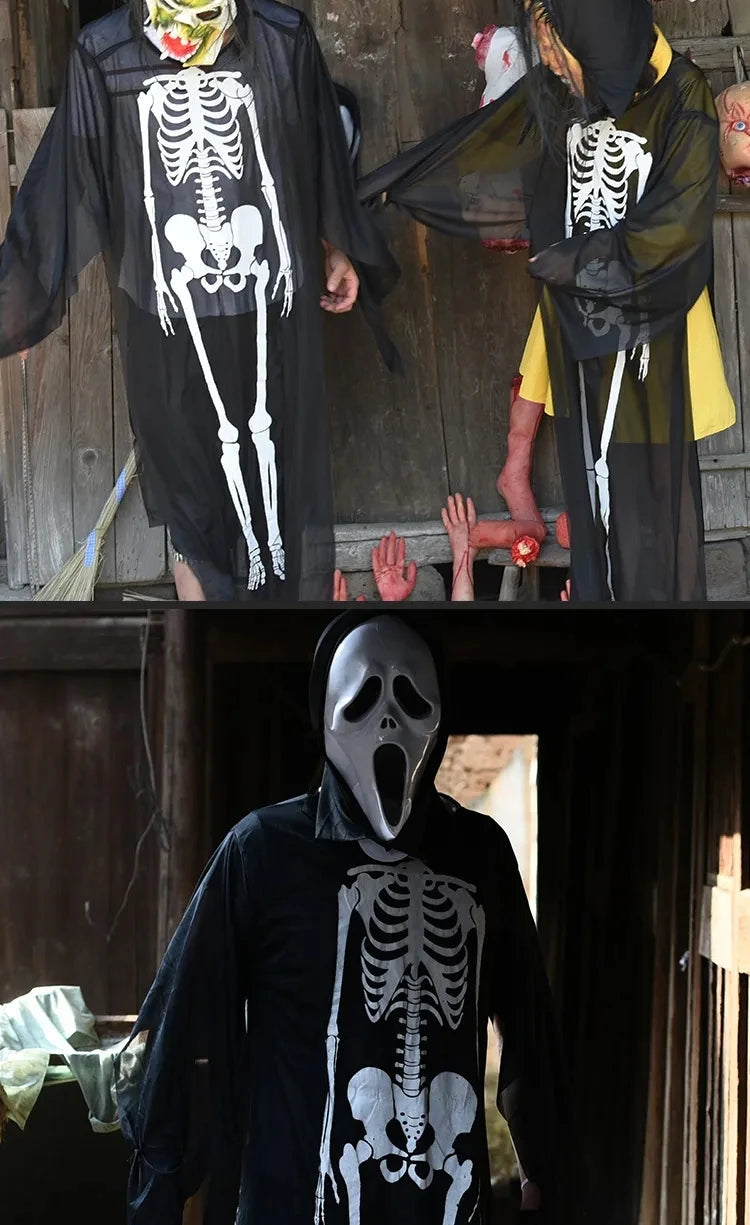 2026Halloween New Party Role Playing Children Adult Death Black Cloak Halloween Skull Ball Costume Prop Set Children Adult Gift