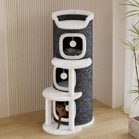 Cat House with Cozy Large Condos Spacious Cat Bed with Luxury Flower Perch Pompom Ball Cat Furniture for Indoor Cat Toys
