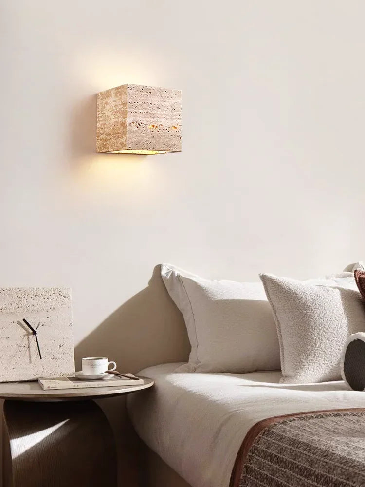 Wabi Sabi Yellow Marble Wall Lamp Led Bedside Japan Bedroom Living Room Wall Light Travertine Stair Cor