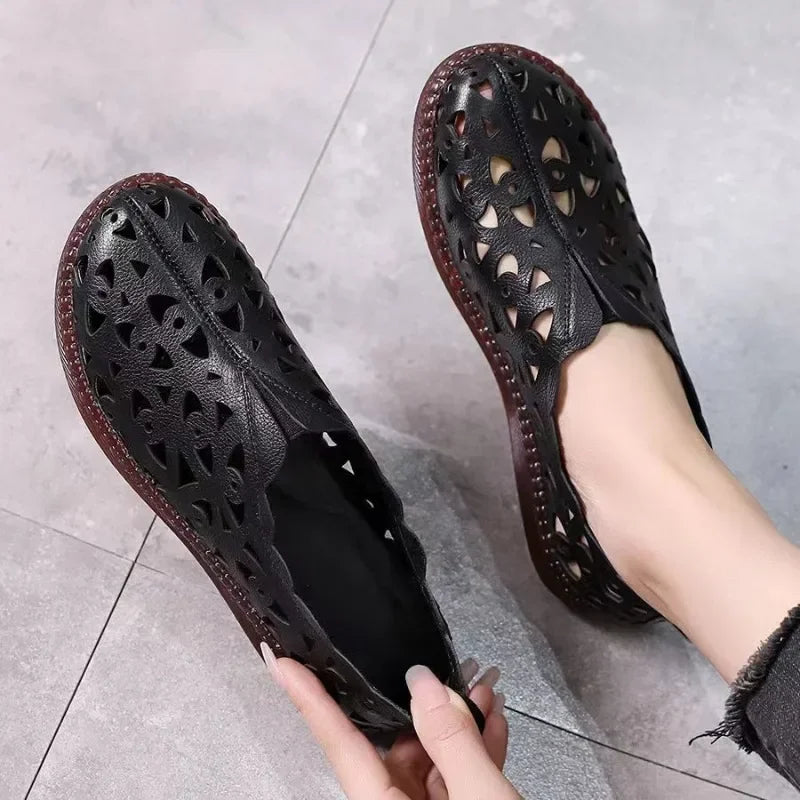 Women's Fashion Flat Sandals Spring New Round Head Deep Hollow Soft Sole Anti-slip Wear-resistant Low-top Shoes