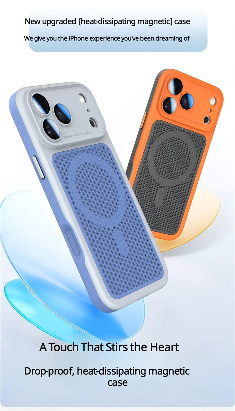 Heat Dissipation Mesh Magnetic Case for iPhone 17 15 14 13 12 16 Pro Max Plus For Magsafe Lens Protector Shockproof Bumper Cover