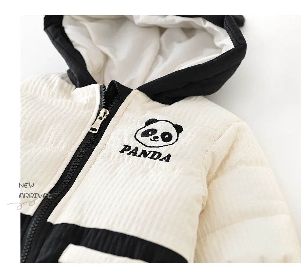 2024 Winter Baby Long Sleeve Warm Hooded Romper Cute Panda Print Newborn Plus Velvet Thick Jumpsuit Infant Girl Boy Warm Clothes