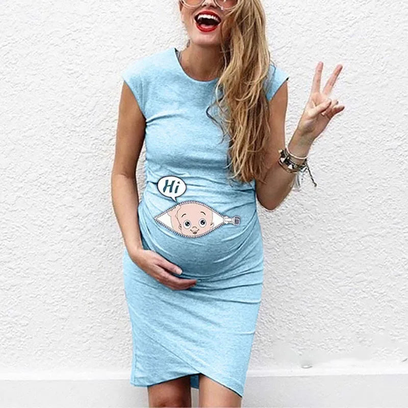 Maternity Cartoon Letter Print Pregnant Woman Dress Sleeveless O-neck Pregnancy Maternity Dress Nusring Maternity Casual Clothes