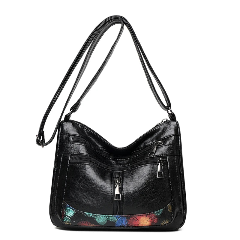 Luxury Soft Leather Women Messenger Shoulder Handbags and Purses Flowers Multi-pocket Crossbody Mommy Bag Ladies Sac 2022 New