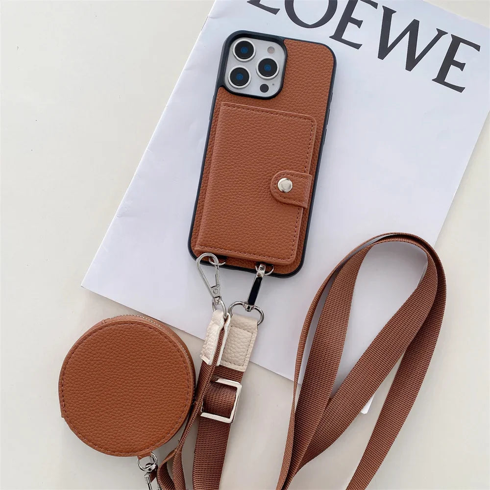 Crossbody Wallet Card Slot Coin Purse for IPhone 17 Air 16 15 Plus 14 13 12 11 Pro Max Leather Protective Phone Case Cover