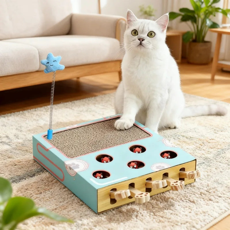 Cat Toy Whack-a-Mole Cat Scratching Board Toy Grinding Claw Rest Play Funny CatInteractive Multifunctional Cat Supplies