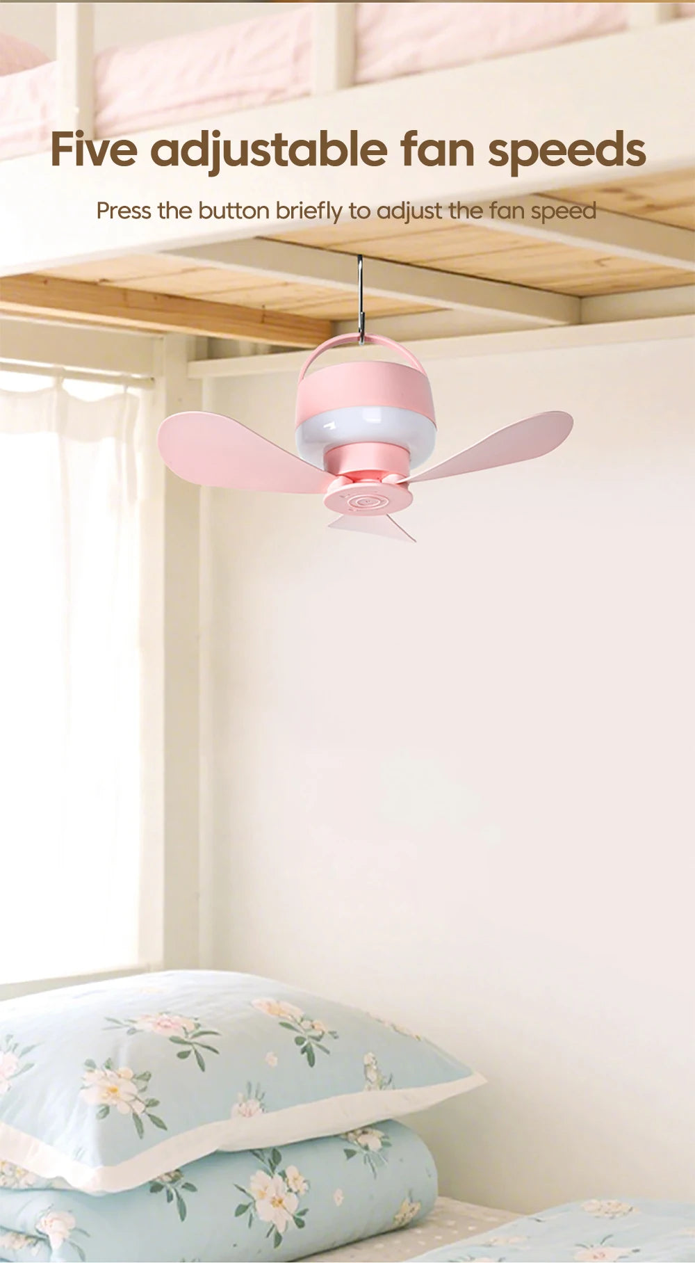1.5/3M Ceiling Fan With LED Light and Remote Control USB Charging Household Outdoor Camping Tent Student Dormitory Bed Small Fan