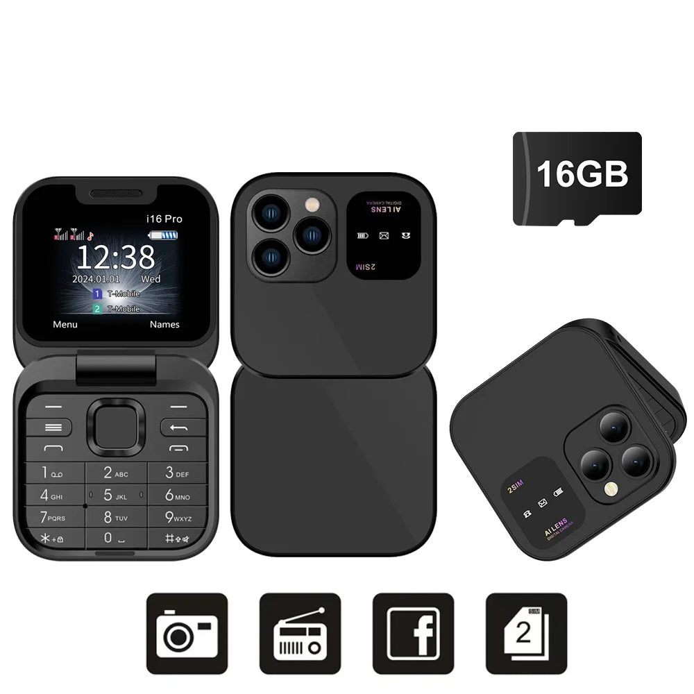 SERVO i16 PRO Flip Mini Mobile Phone Dual SIM Call Recording Speed Dial Magic Voice FM Radio 2G GSM Small Fold Button Telephones
