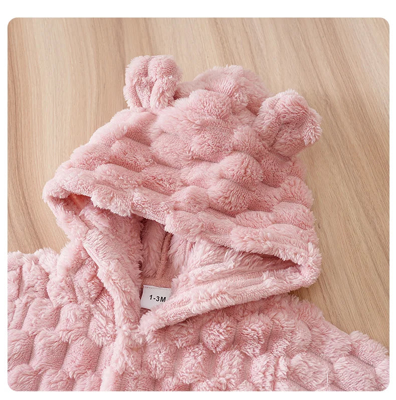Newborn Baby Romper Winter Flannel pink Hooded ears long sleeve Unisex Baby Bodysuits 0-18 months Girl Comfort Clothes