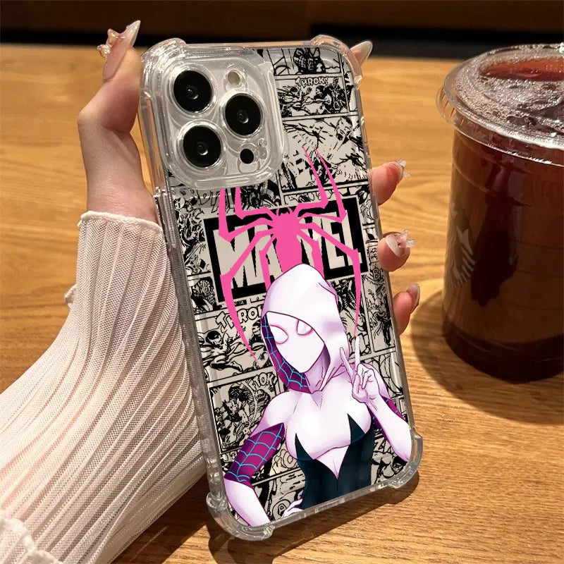 Clear Case For iPhone 17 16 15 14 13 12 11 Pro Max 16e 17e Air 13 15 Plus XS X 7 8 Shockproof Phone Cover Marvel Spider Man Gwen