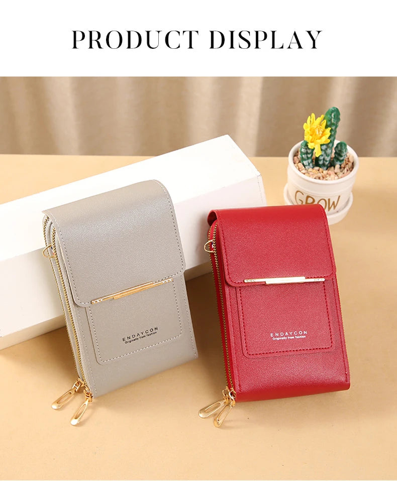 Women Crossbody Shoulder Bags Wallets Touch Screen Cell Phone Bag Soft Leather Strap Handbag for Female Luxury Messenger Bags