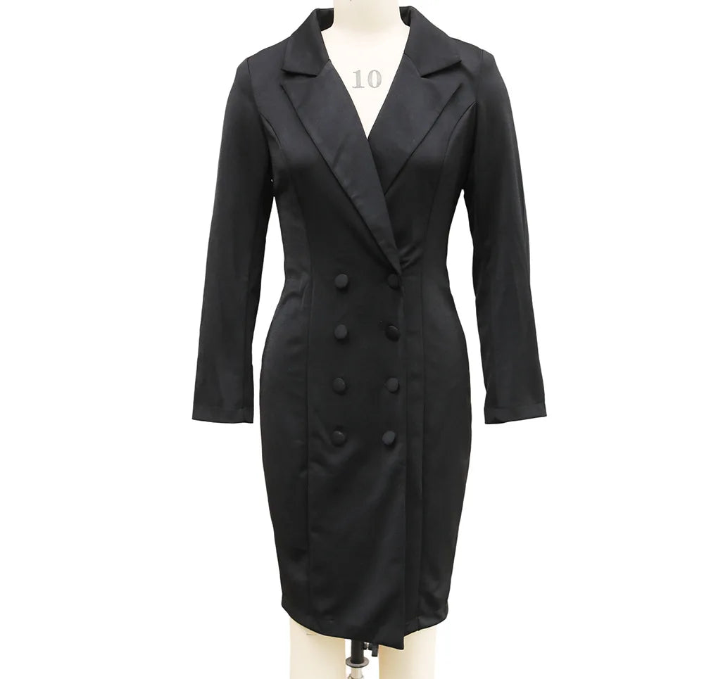 Business Suit Style Midi Dress Women's Slimming Waist Design Commute Fashion Autumn Winter Office Dress Single Piece