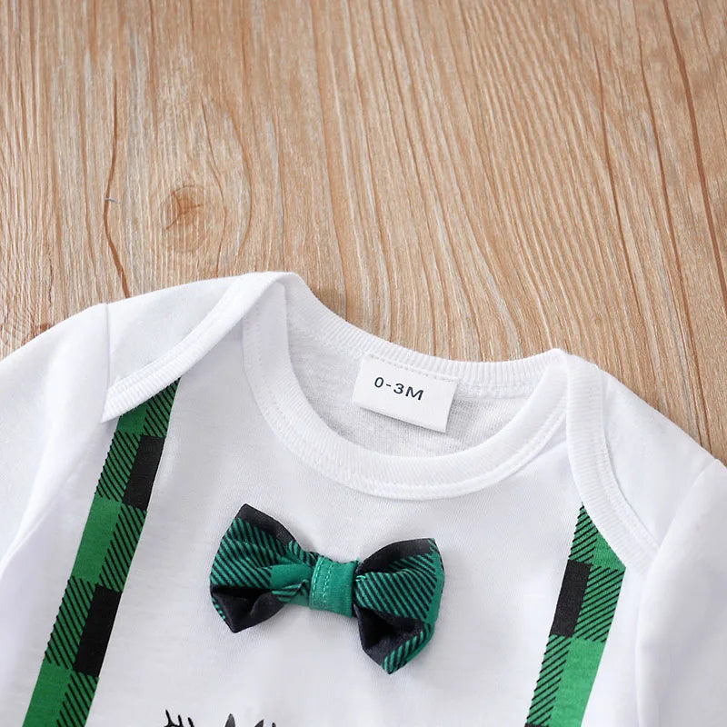 Christmas Newborn Baby sets 2pcs Autumn Green checkered print Gentleman's bow tie long-sleeved Unisex Fashion Baby clothes