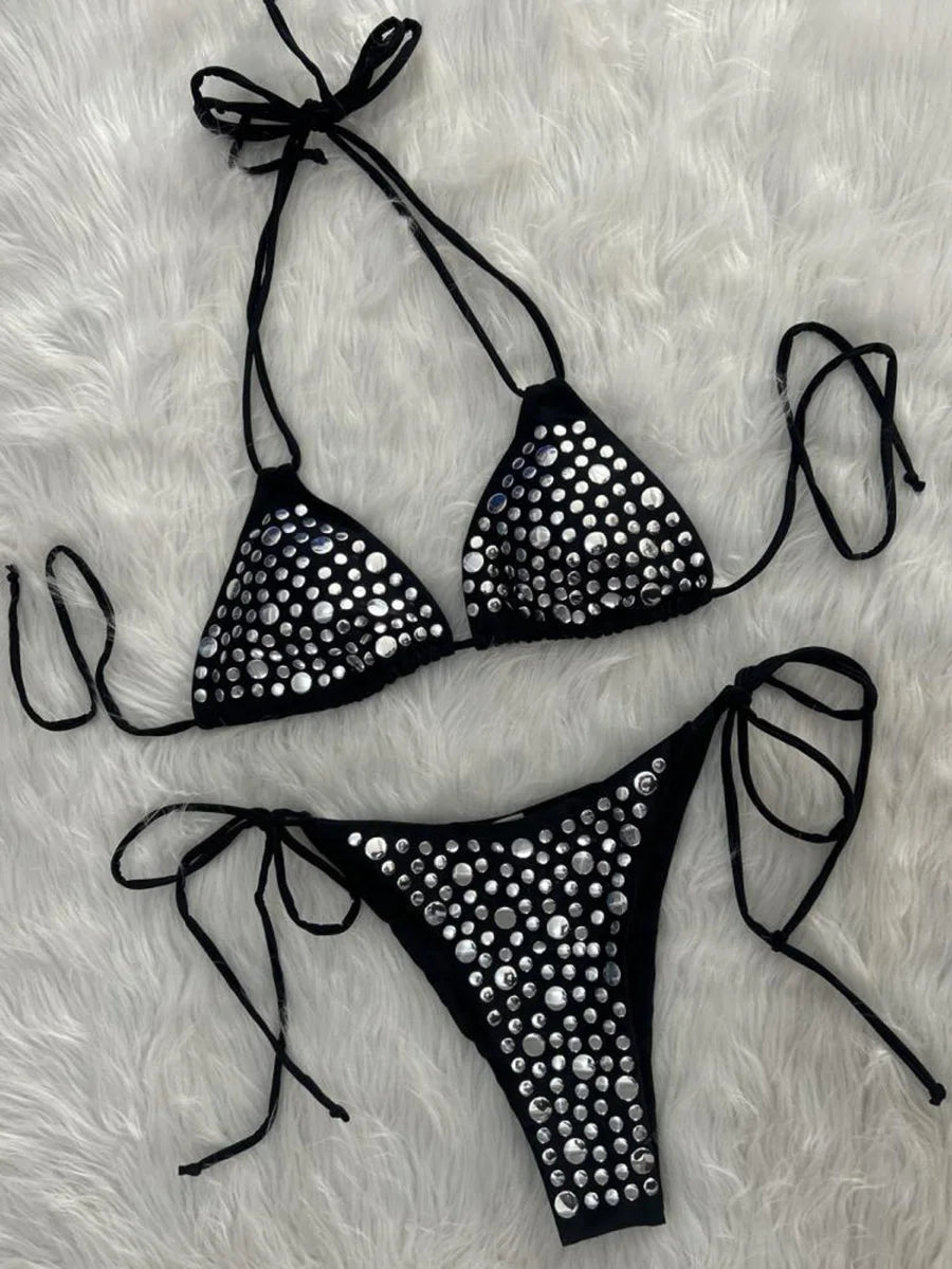 2026 Metallic Sequins Halter Bikini Women Swimsuit Female Swimwear Two Pieces Bikini Set Bather Bathing Suit Swim Lady Beachwear