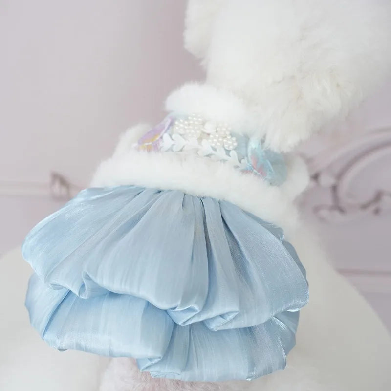 Pet Flannel Dress Rabbit Butterfly Tang Dress Princess New Year Small Medium Dog Coat Puppy Clothes Chinese Style Pet Skirt