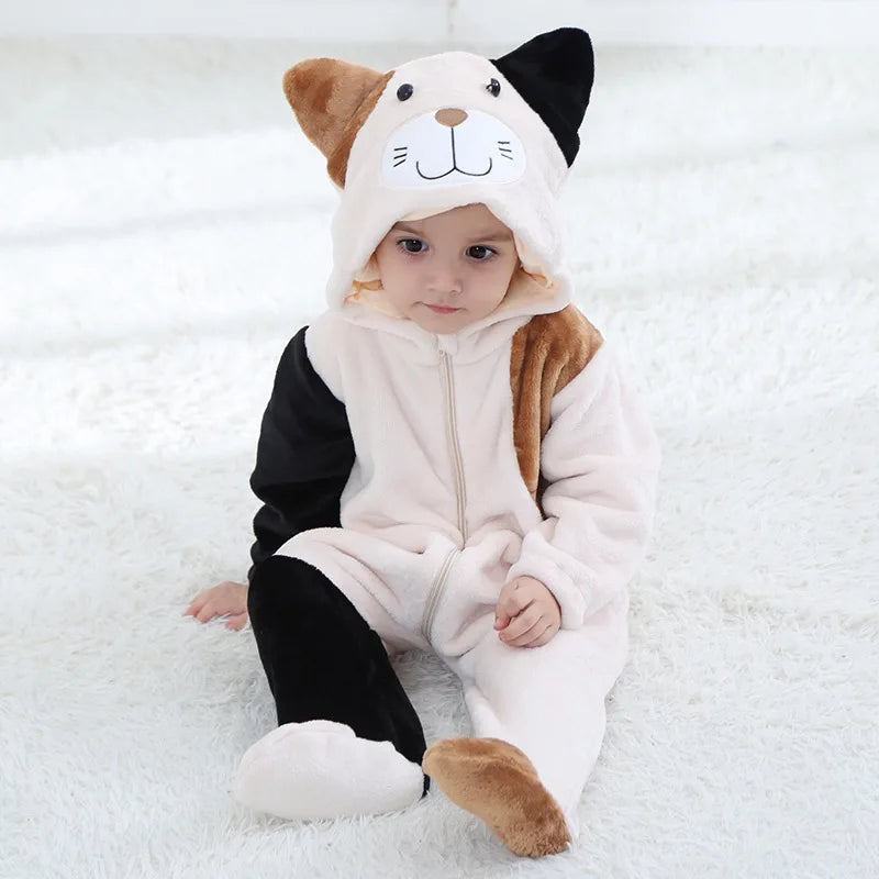Lovely Cat Costume Baby Boys Girls Clothes Romper Soft Flannel Hooded Bodysuits Pajamas Winter Infant Jumpsuit Toddler Outfits