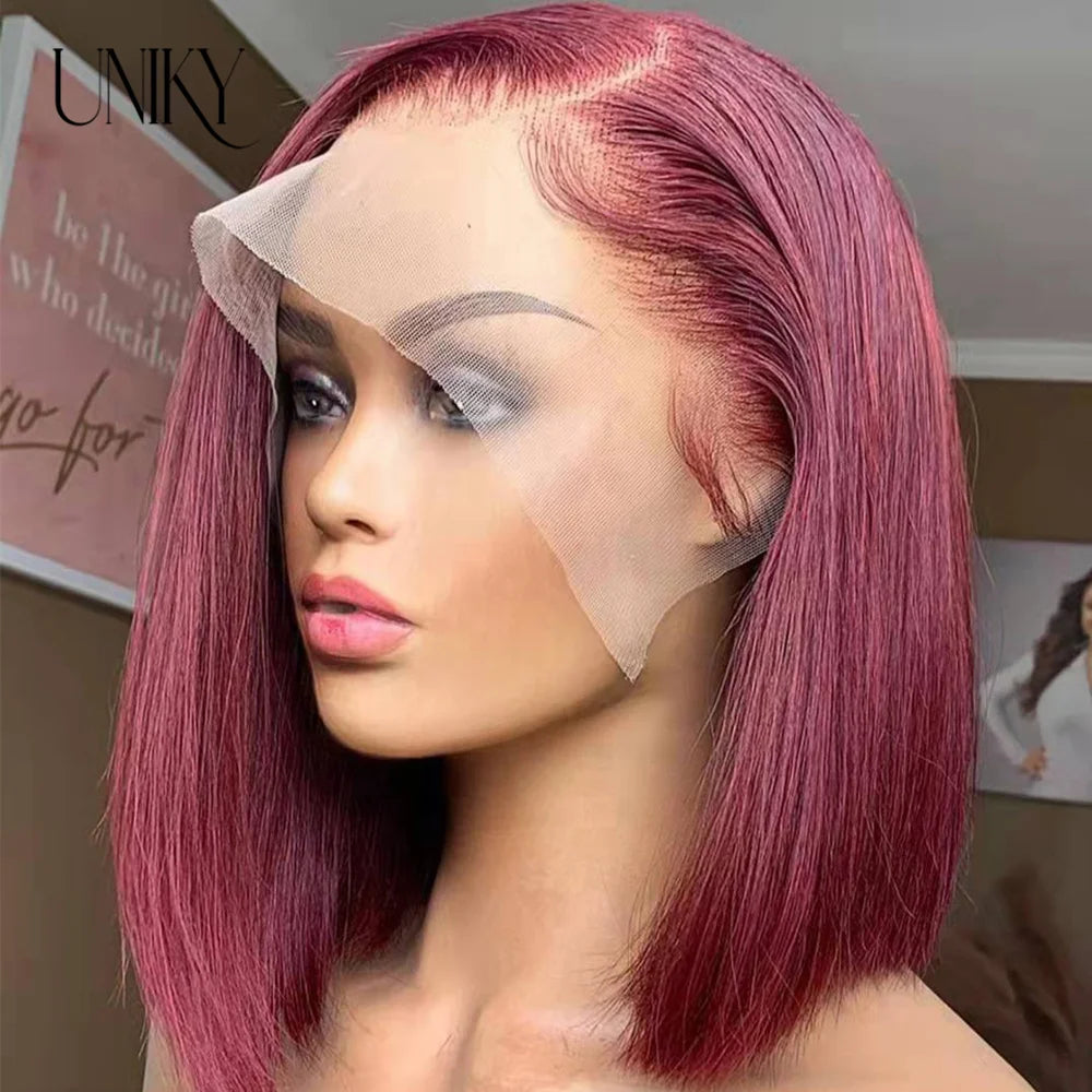 Short Bob Human Hair Wigs Straight Reddish Brown 13x4 Full Lace Frontal Wigs For Women 180 Density Color #33 Glueless Wig