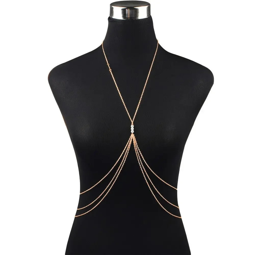 Simple Sexy Chest Chain Bikini Belly Chains for Women Cross Waist Chains Female Body Suit Girl Fashion Beach  Jewelry