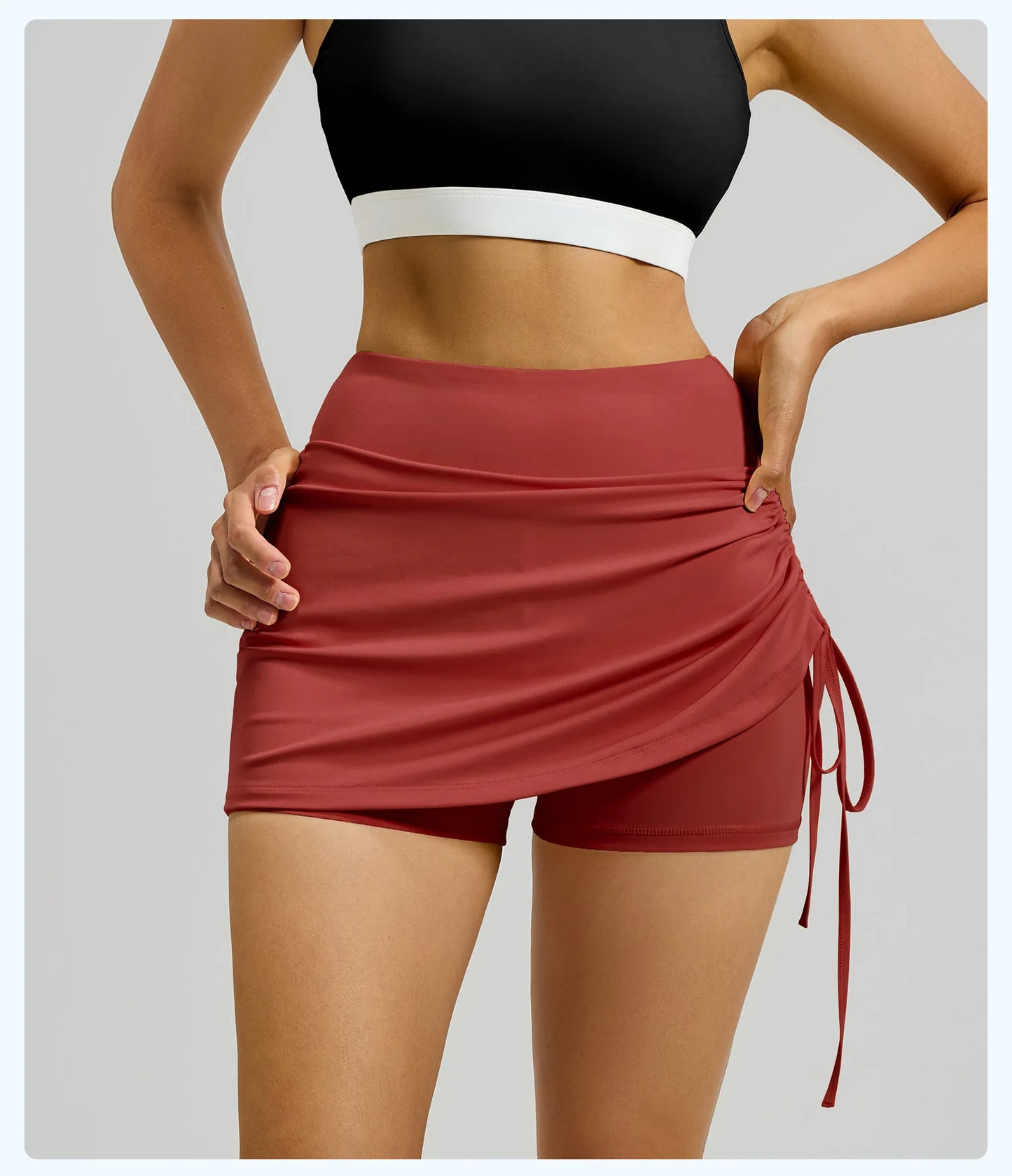 Fitfemme Women's Sports Skirt with Inner Shorts - Ruched Side and Drawstring - Perfect for Workout 2025 New
