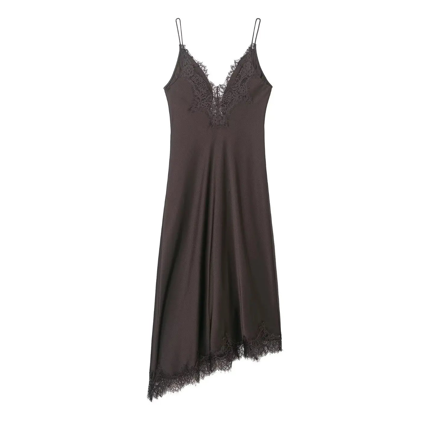 HH Women Fashion Lace Splicing Satin Texture Long Dress Sexy Backless Sleeveless Dresses Summer Lady Trend Party Evening Dress