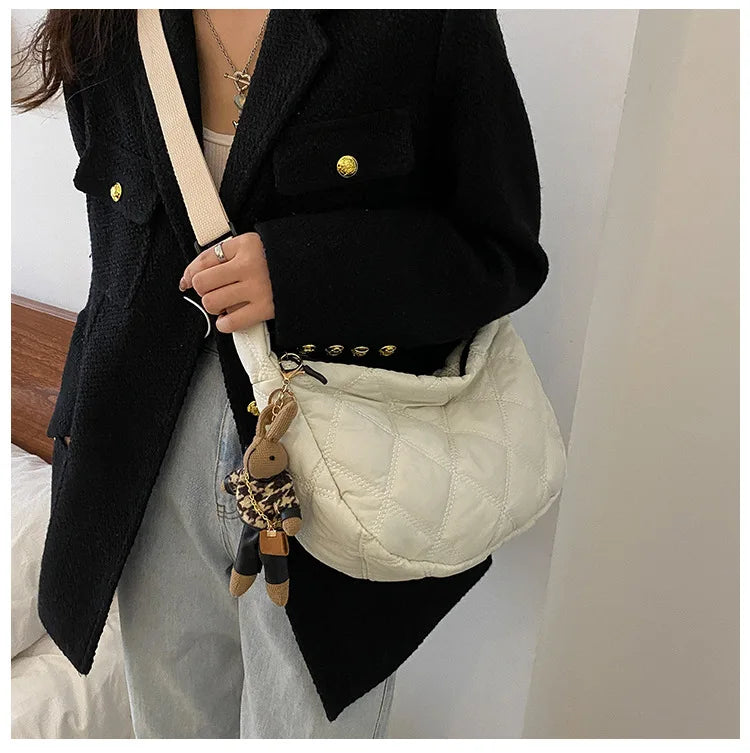 Crossbody Bags for Women's, Lightweight Shoulder Purse with Cute Rabbit Pendant Adjustable Strap Casual Handbag for Commute