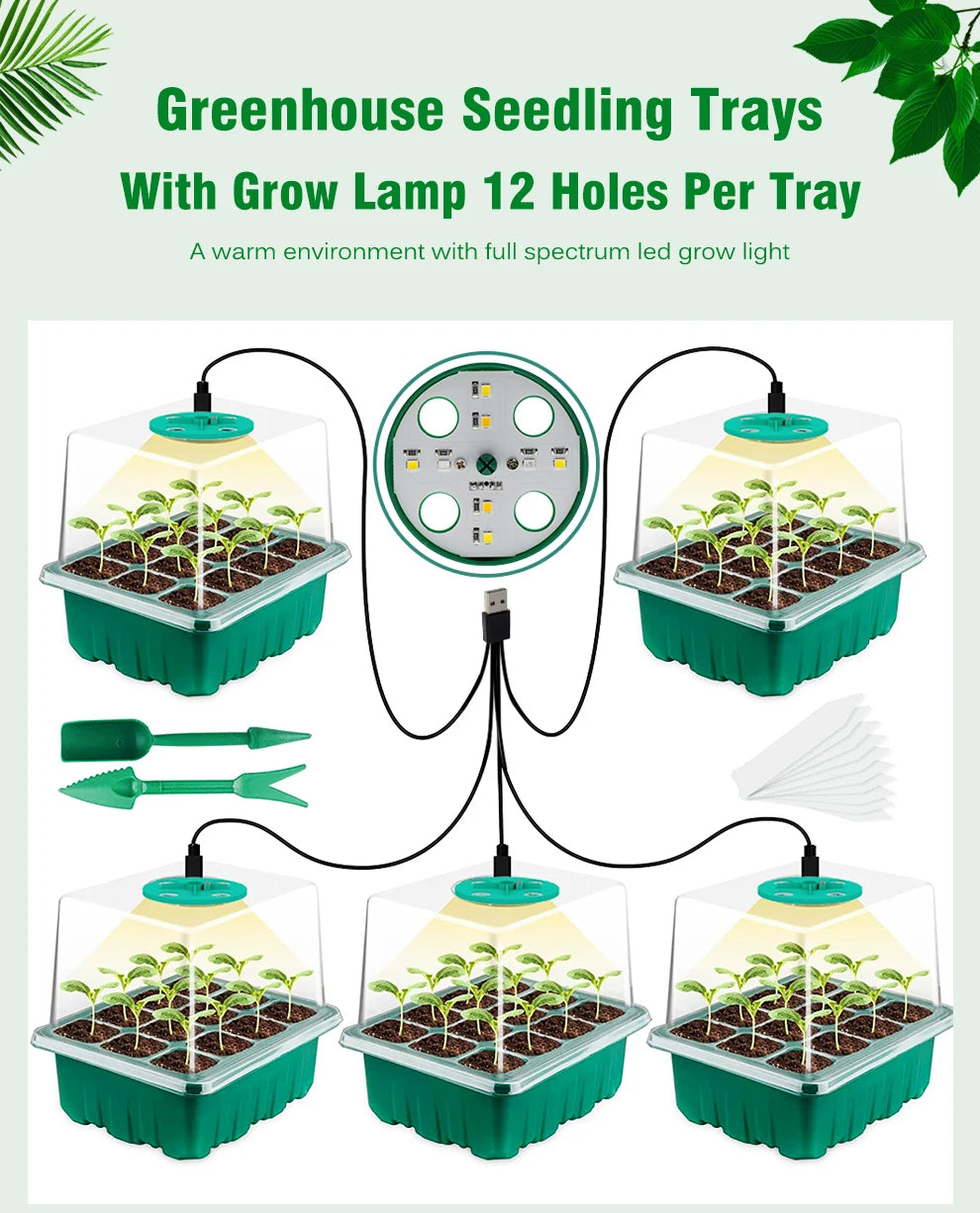 Plants Seed Starter Trays With Grow Light 12 Holes Per Tray Nursery Pots Lights For Home Plant Greenhouse Growing Trays
