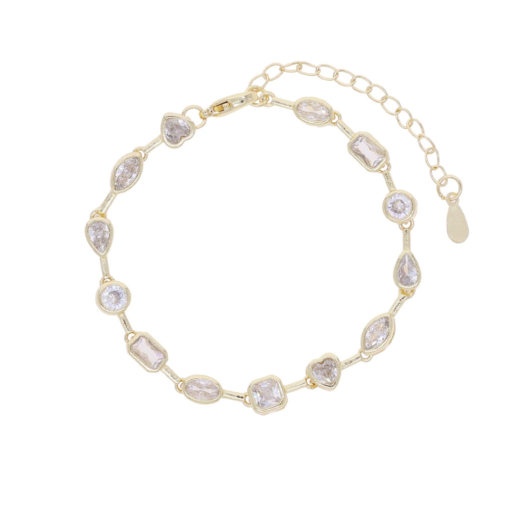 2025 New Trendy Women Jewelry Gold Color Geometric Various Shaped Bezel 5A Sparking CZ Tennis Chain Bracelet Necklace Set