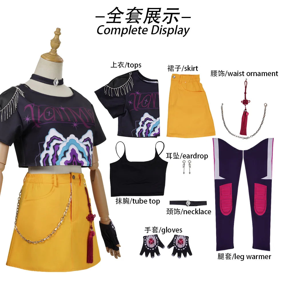 Halloween Fancy Dress Adult Kids Street Hip Hop Role Play Outfit 3 Styles Printed Crop Top Skirt Shorts Idol Stage Costume