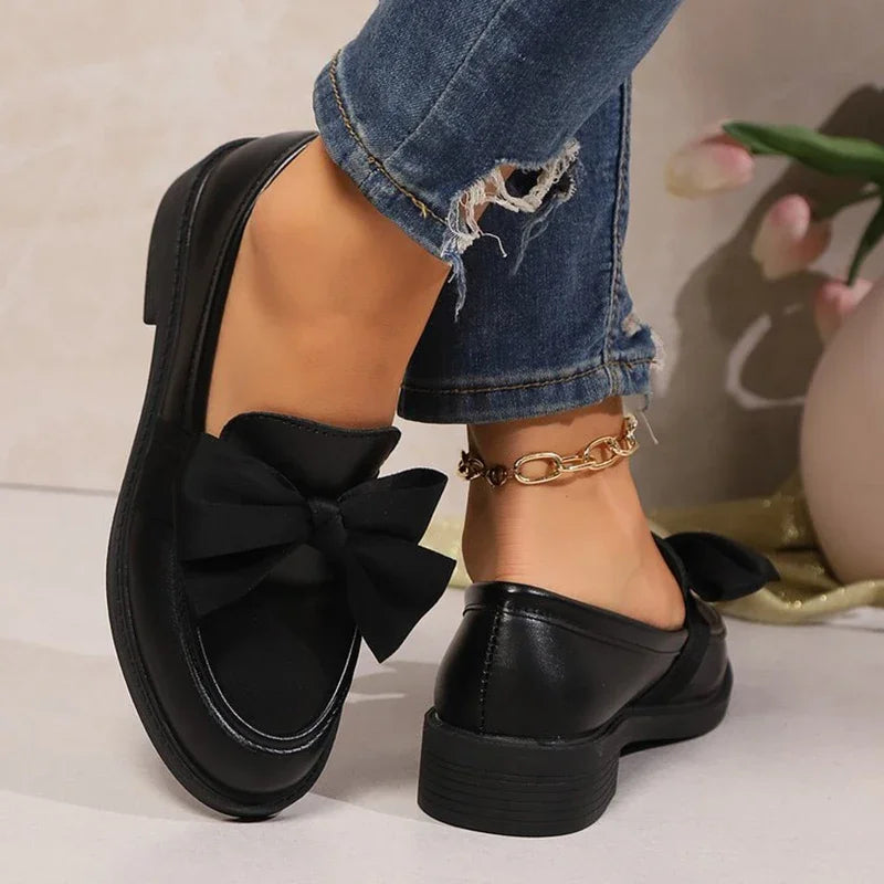 Fashion Bowknot Slip On Loafers for Women 2025 Summer Solid Color Patent Leather Shoes Woman Comfort Soft Sole Platform Loafers
