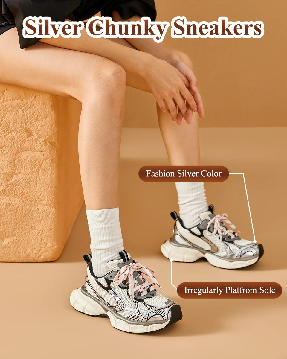 BEAUTODAY Casual Sneakers Women 2023 Synthetic Leather Mixed Colors Thick Soles Lace-up Breathable Ladies Shoes Handmade 29486