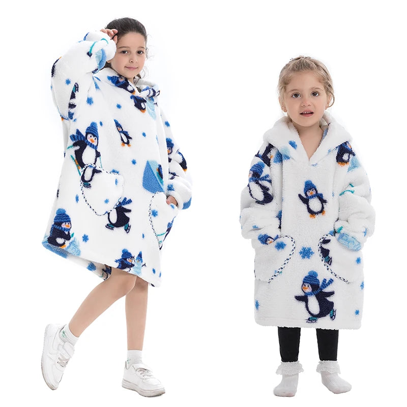 Halloween Pumpkin Hoodies for Boys Girls Winter Thick Flannel Hooded Sweatshirts Kids Clothing Children Oversized Blanket Hoodie
